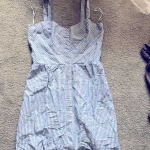 Blue and white striped minidress